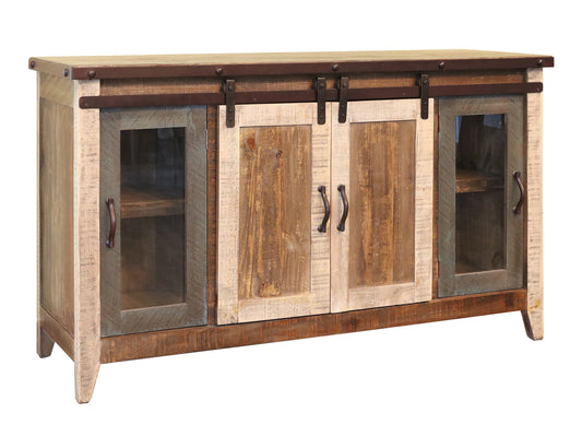 2 Glass Doors 2 Sliding Doors 60" TV Stand - Multicolor