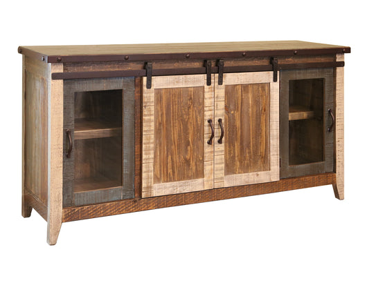 2 Glass Doors 2 Sliding Doors 70" TV Stand - Multicolor