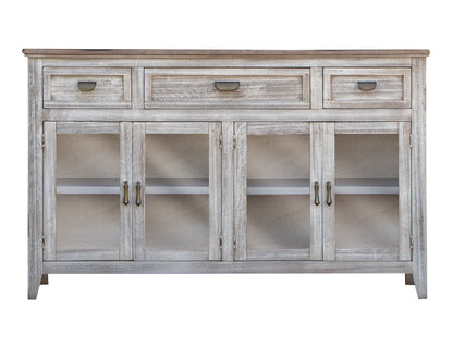 3 Drawer 4 Glass Door Console - Light Cream / Brown Caramel