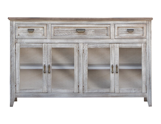 3 Drawer 4 Glass Door Console - Light Cream / Brown Caramel