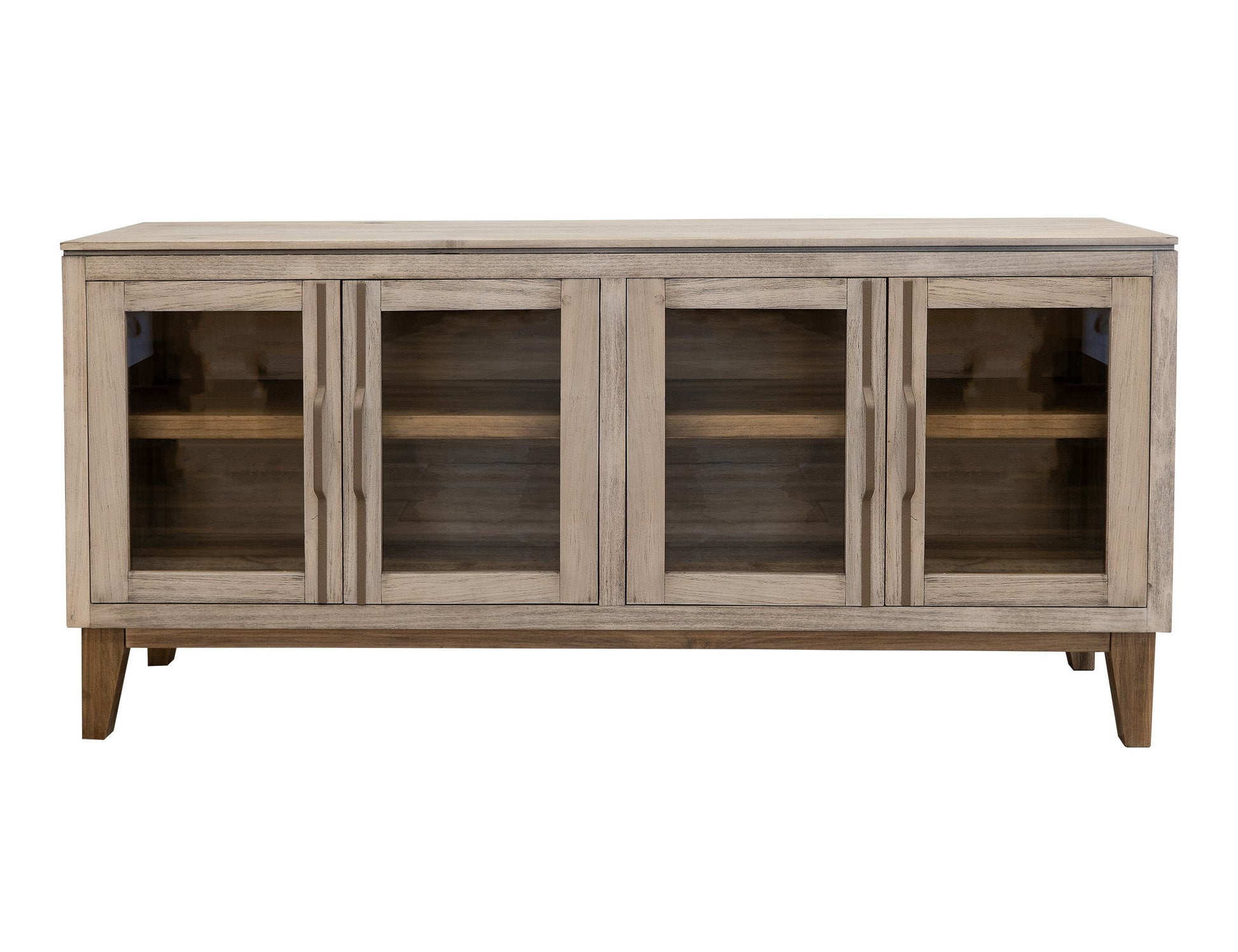 4 Glass Door Metal Handle Console - Ivory White