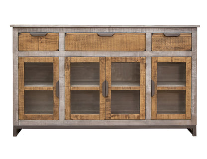3 Drawer 4 Door Console - Honey Brown & Light Gray