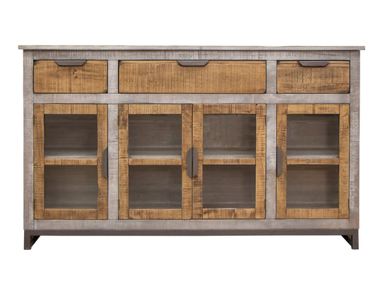 3 Drawer 4 Door Console - Honey Brown & Light Gray