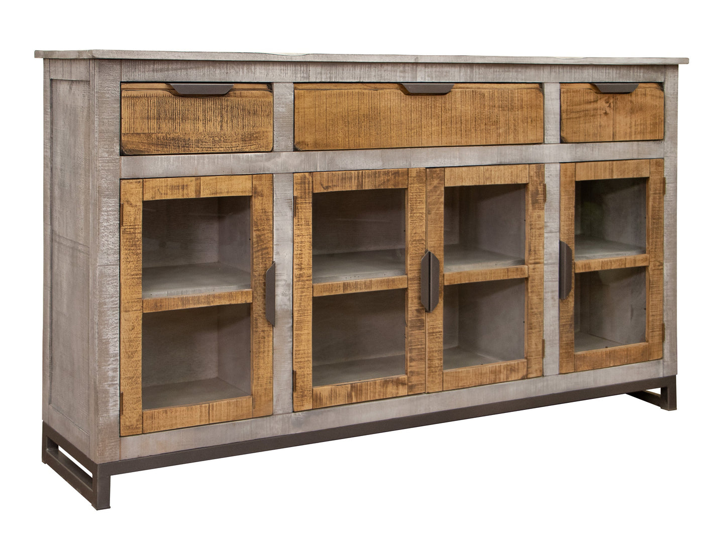 3 Drawer 4 Door Console - Honey Brown & Light Gray