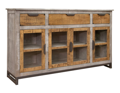 3 Drawer 4 Door Console - Honey Brown & Light Gray