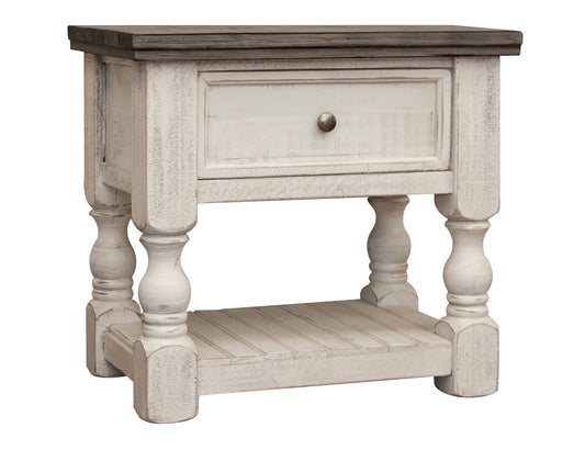 1 Drawer Nightstand - Antiqued Ivory & Weathered Gray