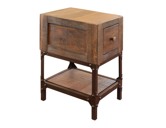 1 Drawer Chairside Table - Brown & Golden Undertones