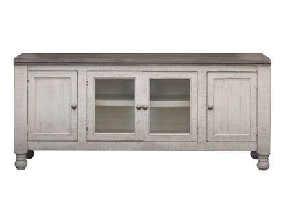4 Door TV Stand for Wall Unit - Antiqued Ivory & Weathered Gray