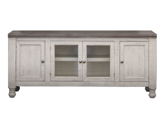 4 Door TV Stand for Wall Unit - Antiqued Ivory & Weathered Gray