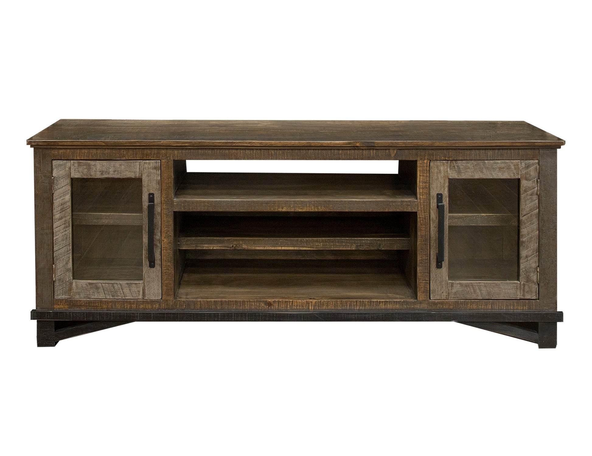2 Door TV Stand for Wall Unit - Two Tone Gray & Brown
