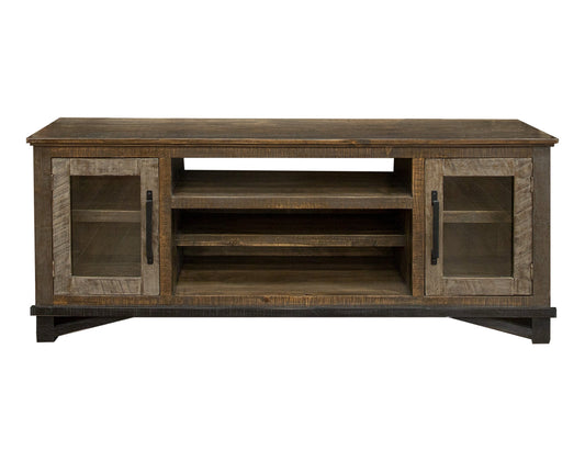 2 Door TV Stand for Wall Unit - Two Tone Gray & Brown