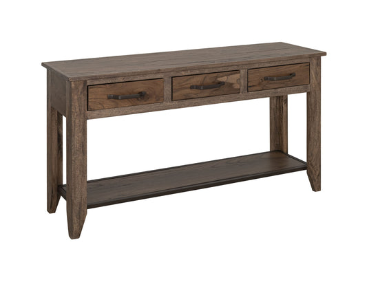 3 Drawer, 1 Shelf Sofa Table - Quartersawn Oak & Marooned Brown