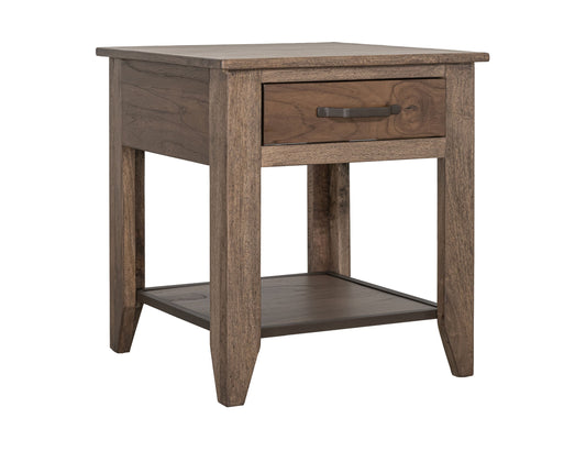 1 Drawer, 1 Shelf, End Table - Quartersawn Oak & Marooned Brown