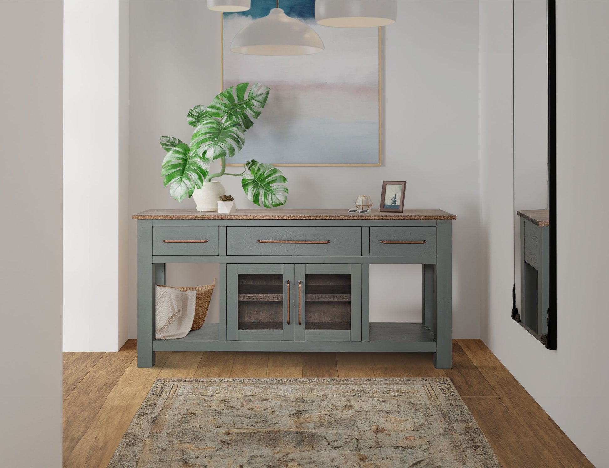 3 Drawer & 2 Door, Console - Coastal Plain Green