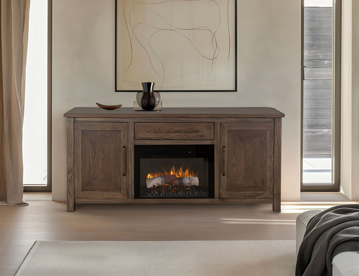 1 Drawer, 2 Door Fireplace TV Stand 70" - Warm Brown