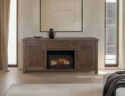 1 Drawer, 2 Door Fireplace TV Stand 70" - Warm Brown