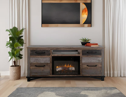 2 Drawer 2 Door Fireplace TV Stand 70" - Two Tone Gray & Brown