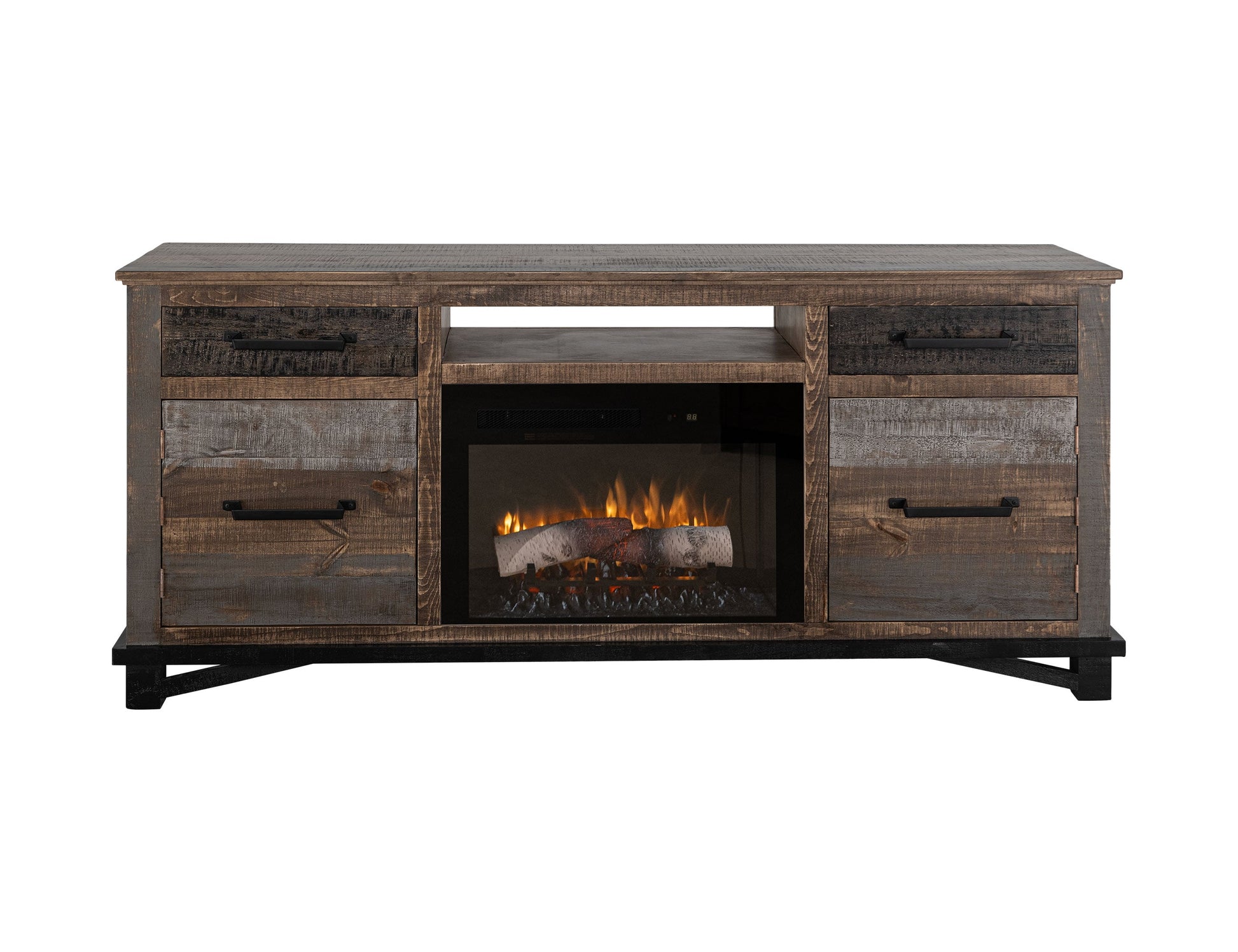 2 Drawer 2 Door Fireplace TV Stand 70" - Two Tone Gray & Brown