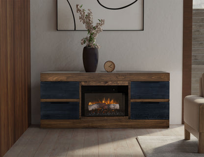 4 Drawer Fireplace TV Stand 70" - Satin Black and Brown