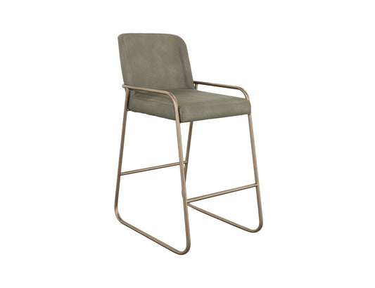 Wooden Frame & Metal Base, 30" Upholstered Barstool - Moss Green