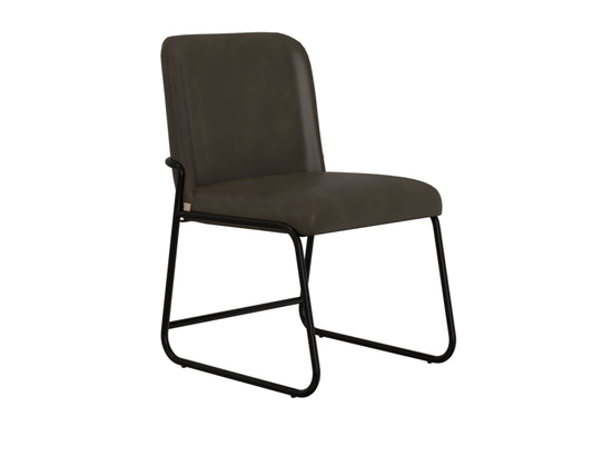 Wooden Frame & Metal Base, Upholstered Chair - Dark Chocolate