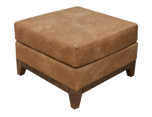 Wooden Frame & Base, Upholstered Square Ottoman - Camel