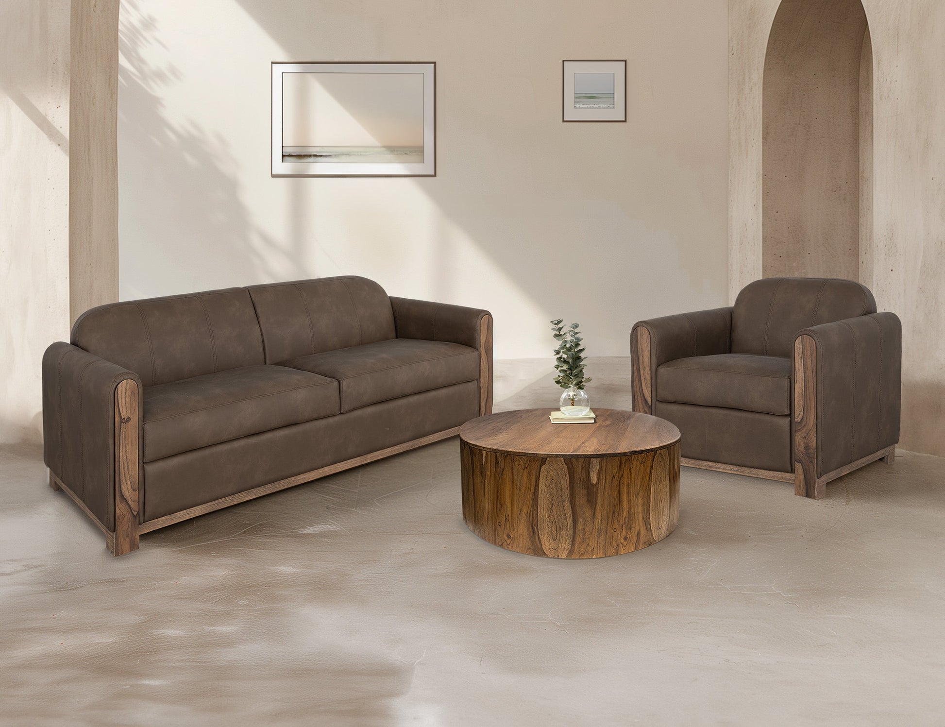 Wooden Frame & Base, Upholstered Seat Ottoman - Dark Chocolate