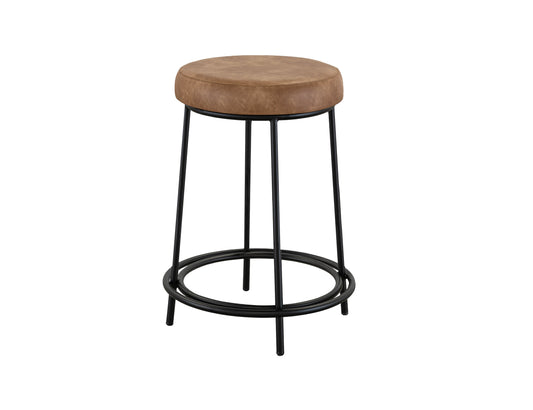 Wooden Frame & Metal Base, 30" Stool - Camel Brown
