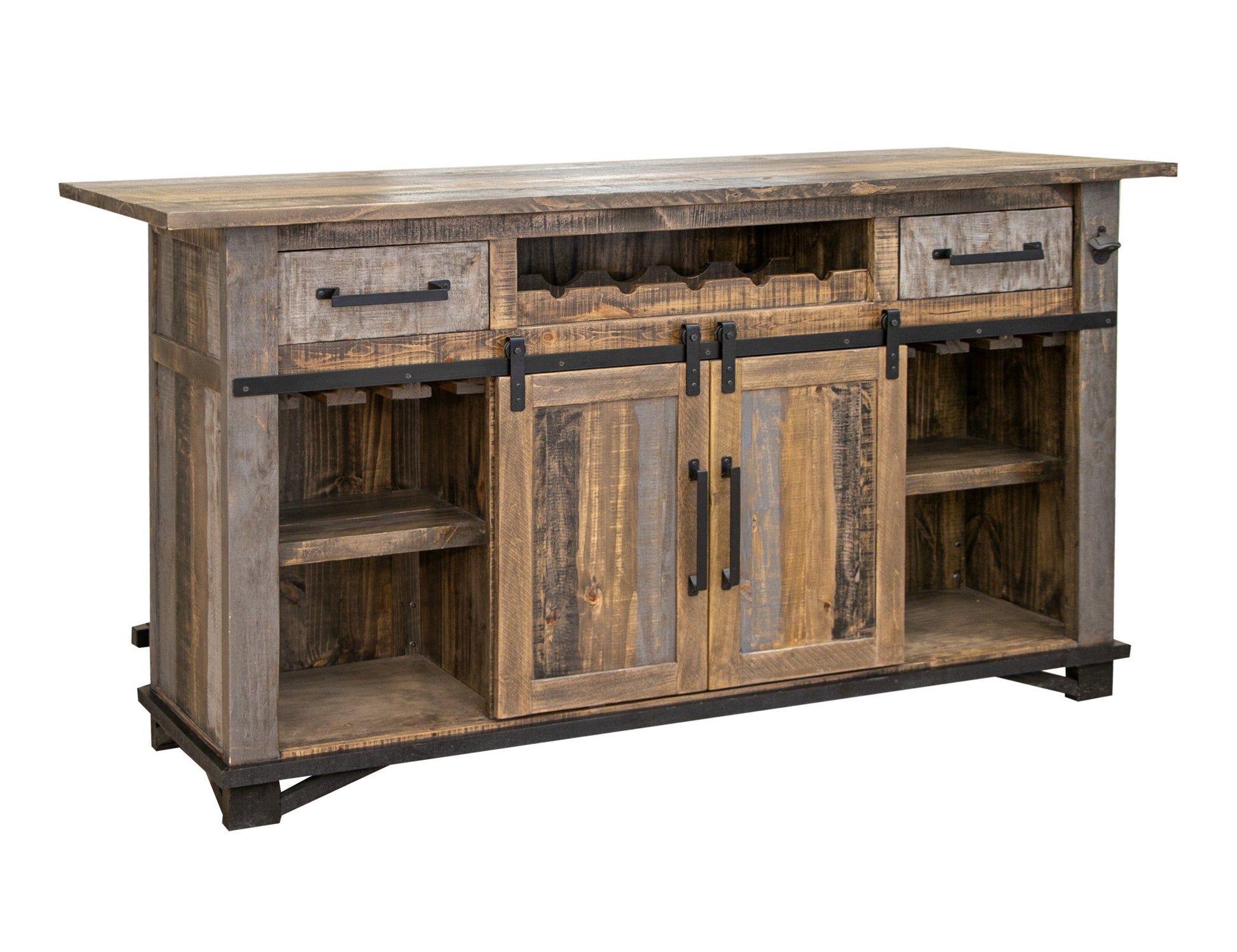 2 Drawer 2 Doors Bar - Two Tone Gray & Brown