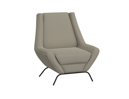 Wooden Frame & Metal Base, Almond Gray Fabric Armchair - Almond Gray