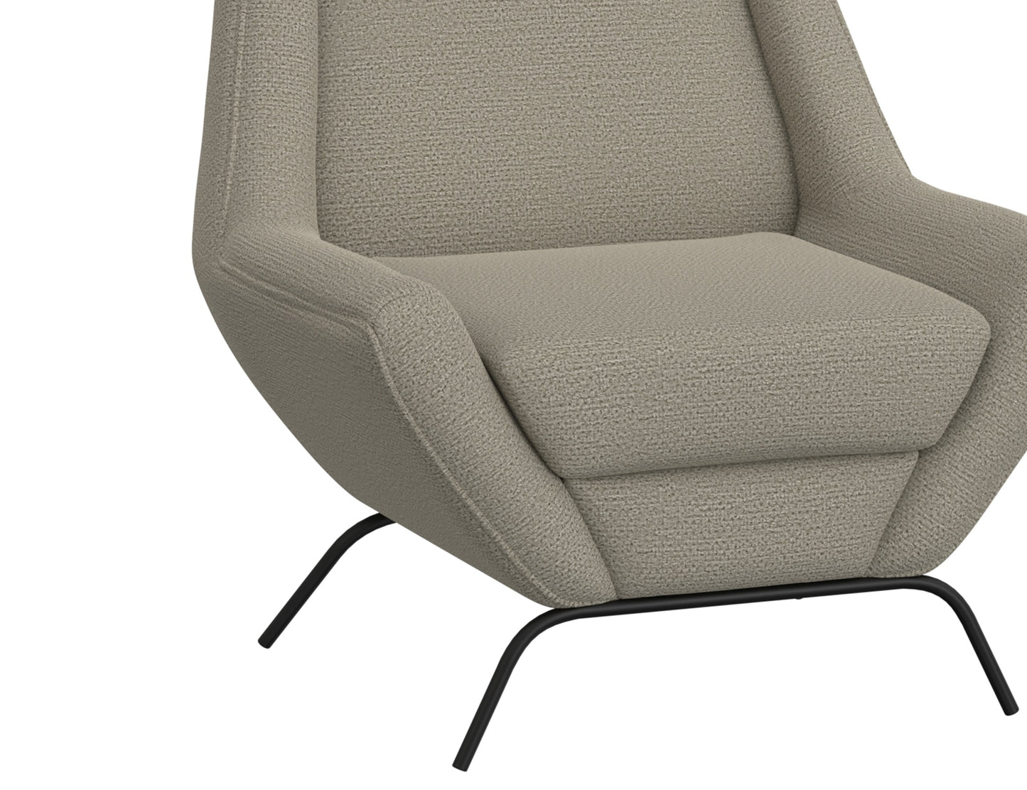 Wooden Frame & Metal Base, Almond Gray Fabric Armchair - Almond Gray