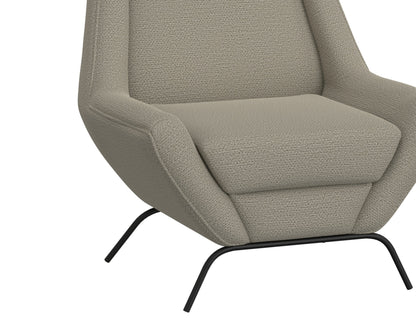 Wooden Frame & Metal Base, Almond Gray Fabric Armchair - Almond Gray