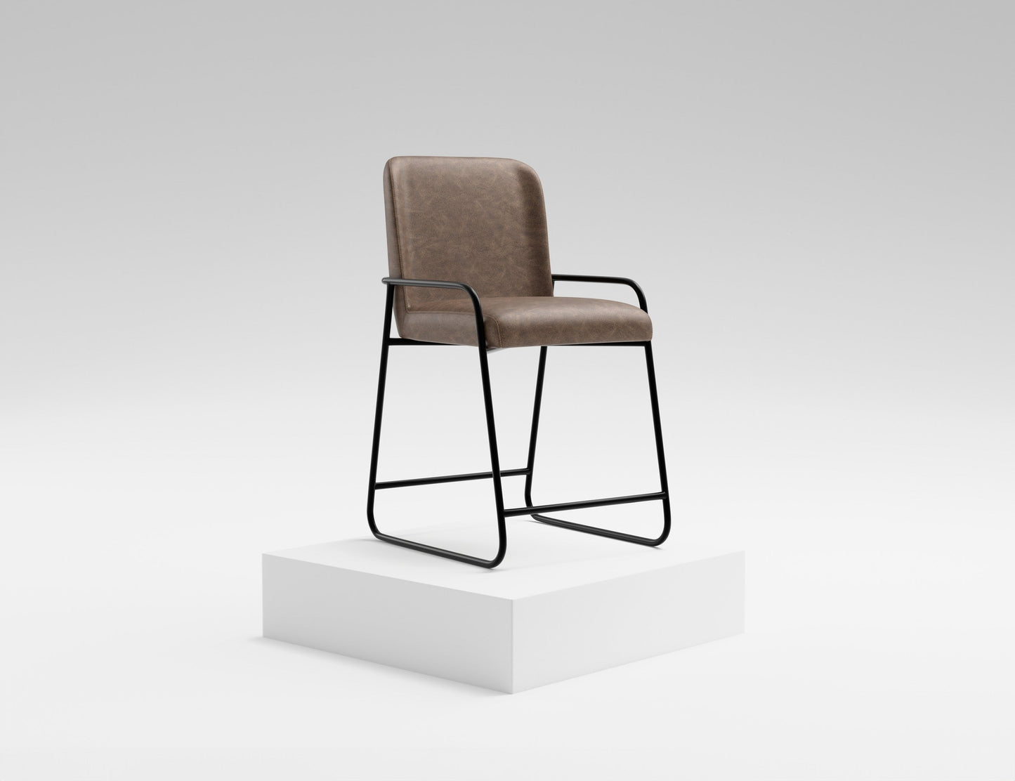 Wooden Frame & Metal Base, 24" Upholstered Barstool - Chocolate Brown