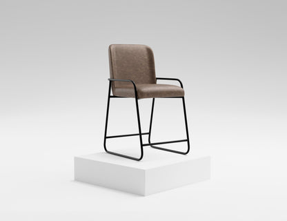 Wooden Frame & Metal Base, 24" Upholstered Barstool - Chocolate Brown