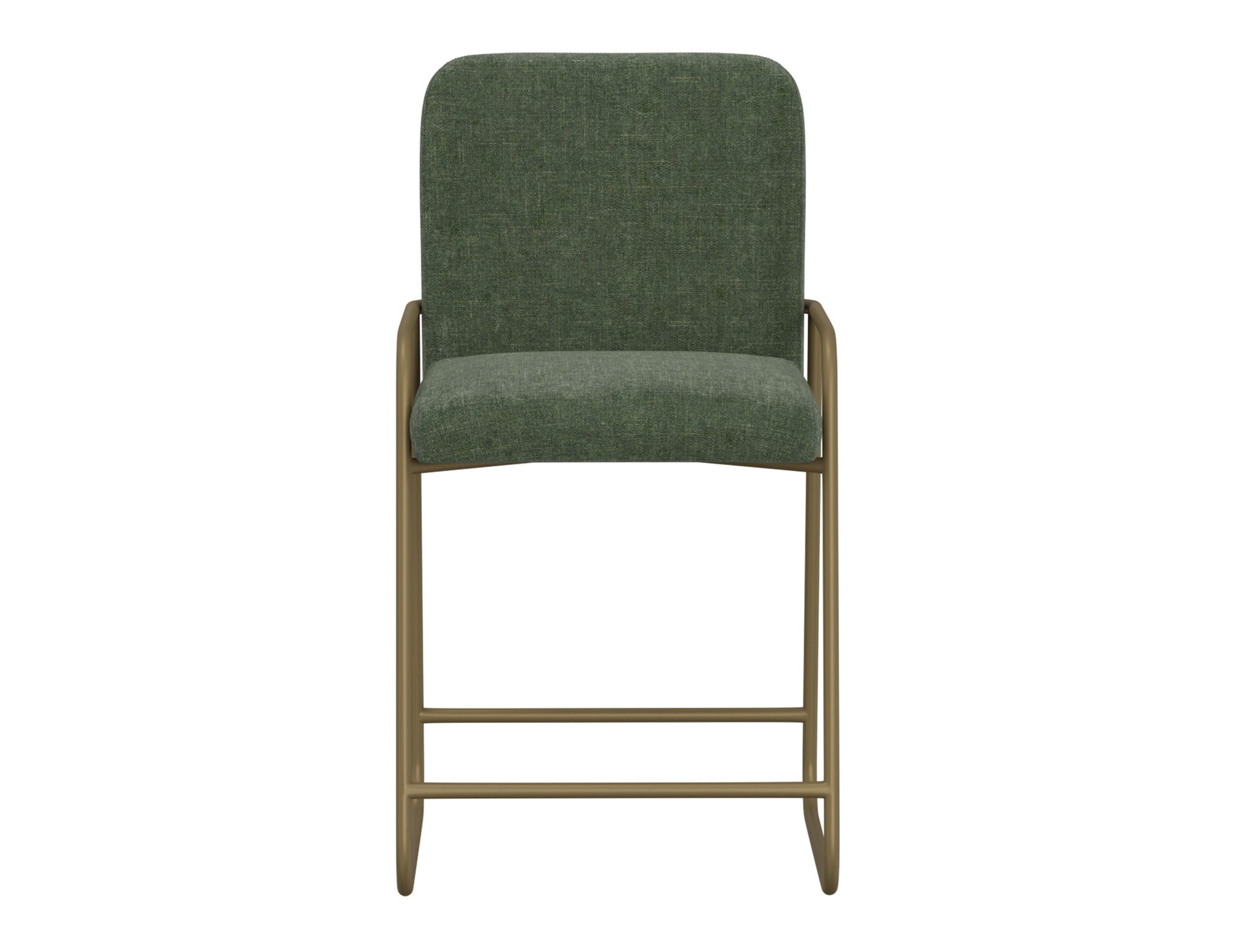 Wooden Frame & Metal Base, 24" Upholstered Barstool - Olive Green