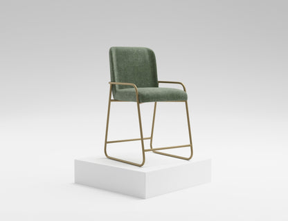 Wooden Frame & Metal Base, 24" Upholstered Barstool - Olive Green