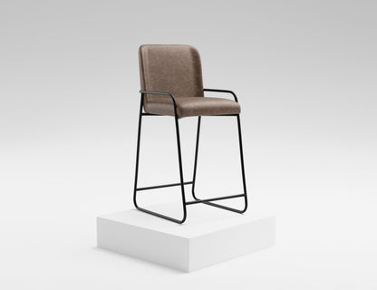 Wooden Frame & Metal Base, 30" Upholstered Barstool - Chocolate Brown