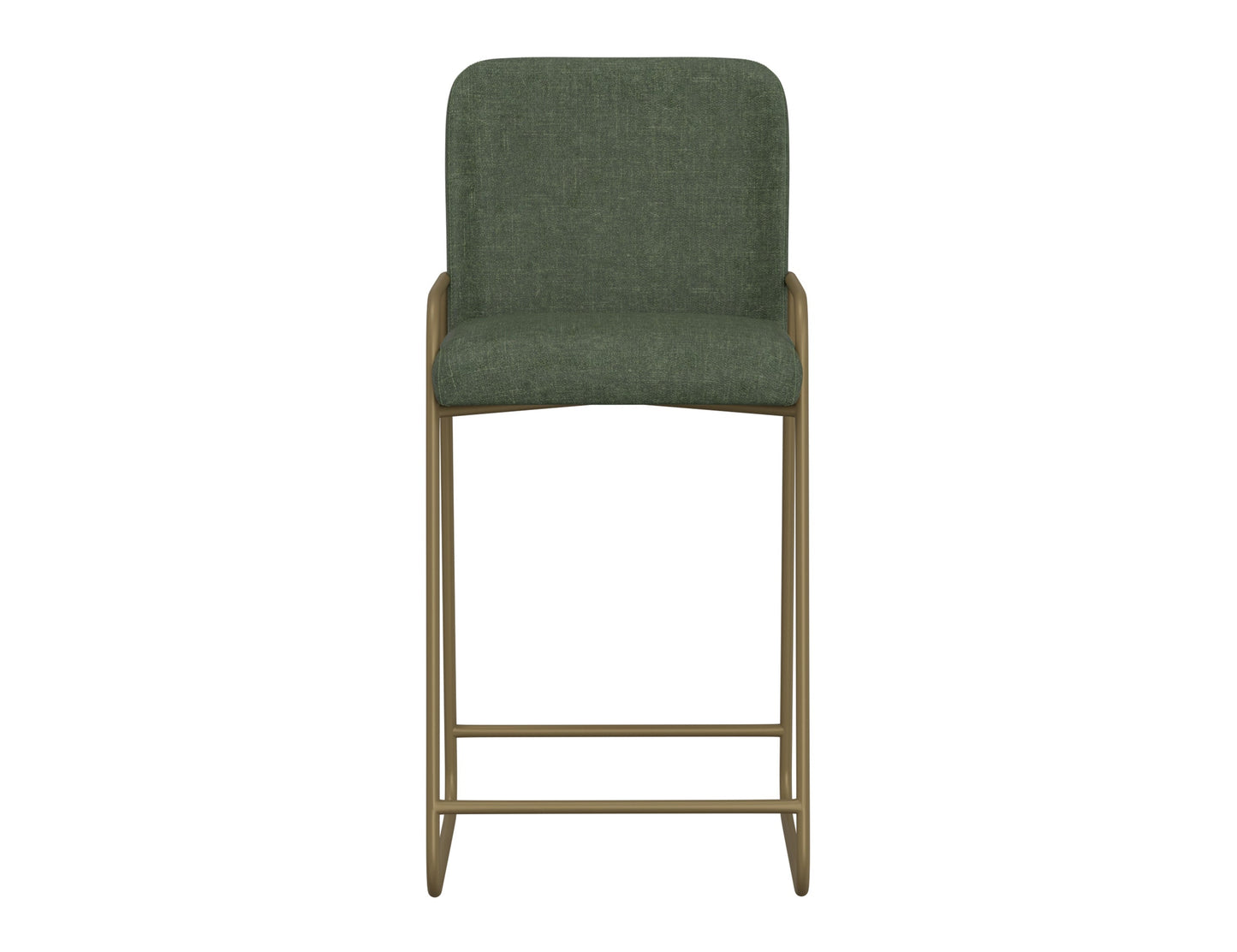 Wooden Frame & Metal Base, 30" Upholstered Barstool - Olive Green