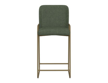 Wooden Frame & Metal Base, 30" Upholstered Barstool - Olive Green