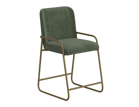 Wooden Frame & Metal Base, 24" Upholstered Barstool - Olive Green