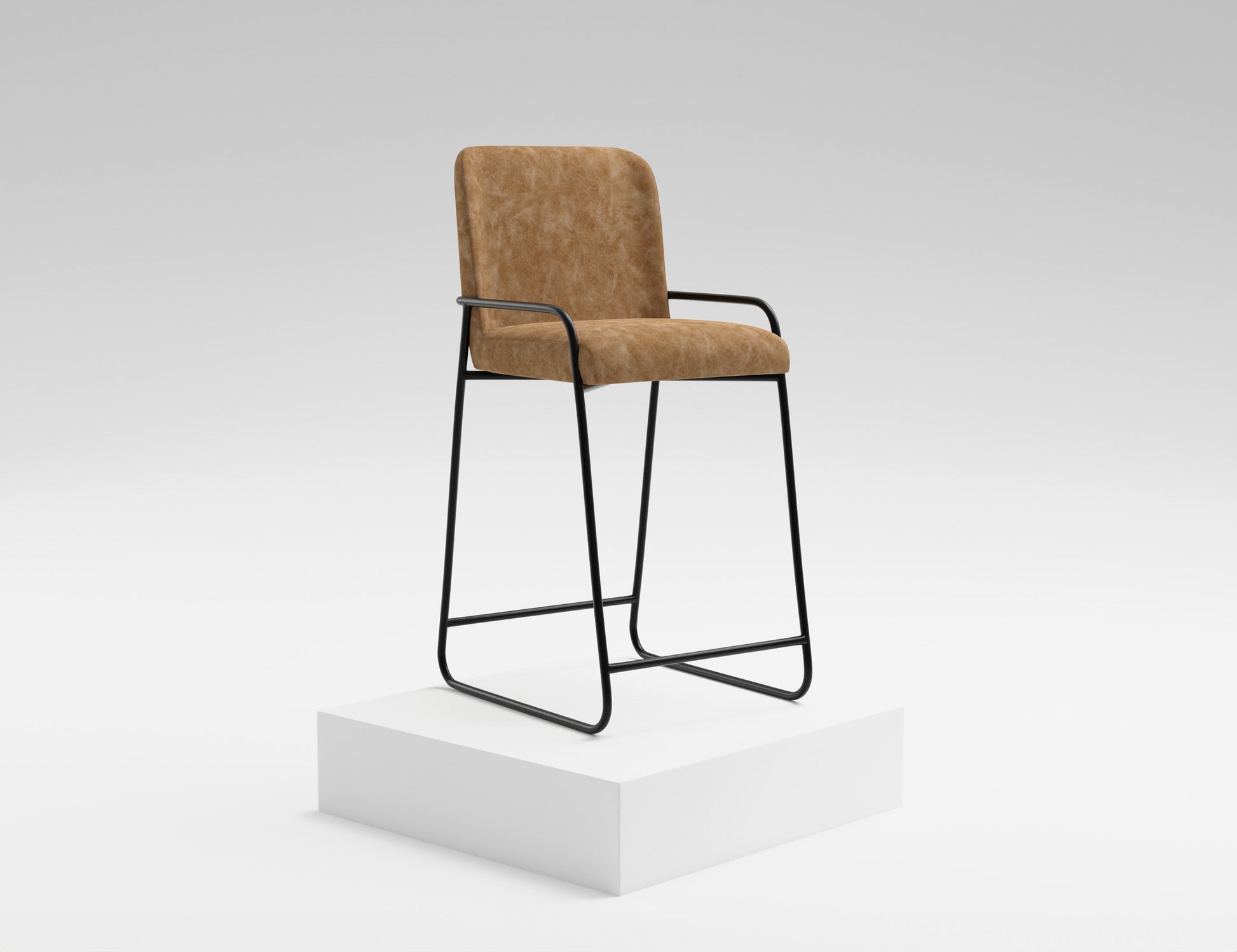 Wooden Frame & Metal Base, 30" Upholstered Barstool - Caramel Color