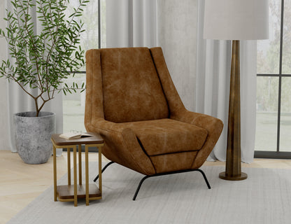 Wooden Frame & Metal Base, Armchair - Caramel Color