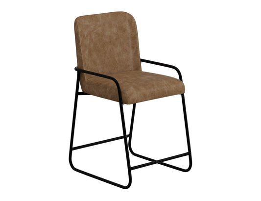 Wooden Frame & Metal Base, 24" Upholstered Barstool - Caramel Color