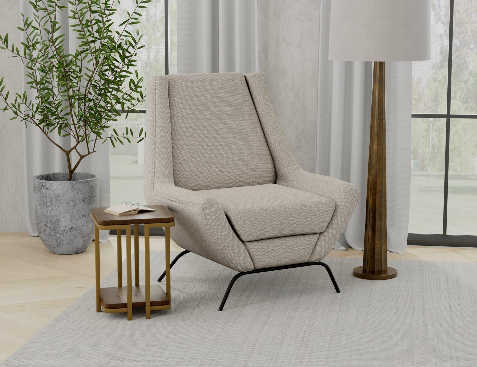 Wooden Frame & Metal Base, Armchair - Agreeable Gray