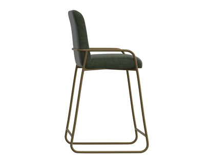 Wooden Frame & Metal Base, 30" Upholstered Barstool - Olive Green