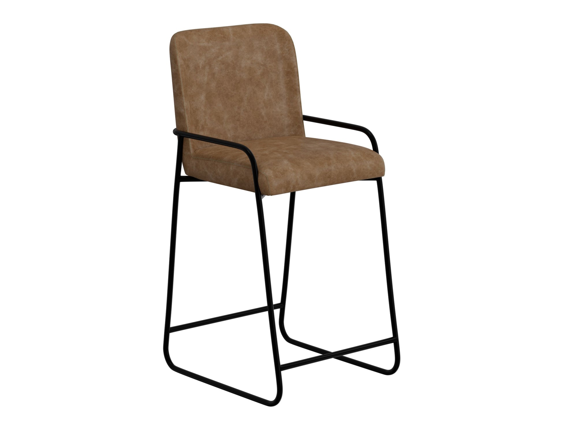 Wooden Frame & Metal Base, 30" Upholstered Barstool - Caramel Color