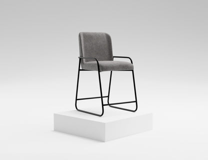 Wooden Frame & Metal Base, 24" Upholstered Barstool - Iron Gray