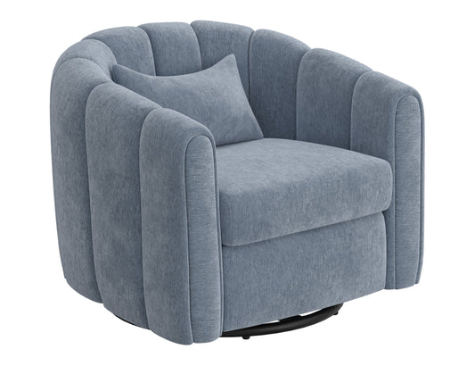 Wooden Frame & Metal Base, 360 Degree Swivel Glider Accent Chair - Light Blue