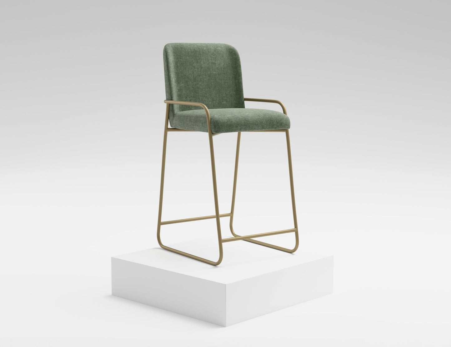 Wooden Frame & Metal Base, 30" Upholstered Barstool - Olive Green