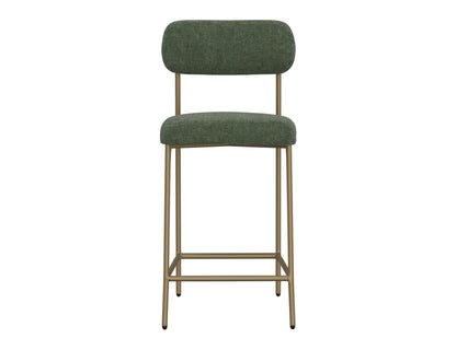 Wooden Frame & Metal Base, 30" Upholstered Barstool - Olive Green
